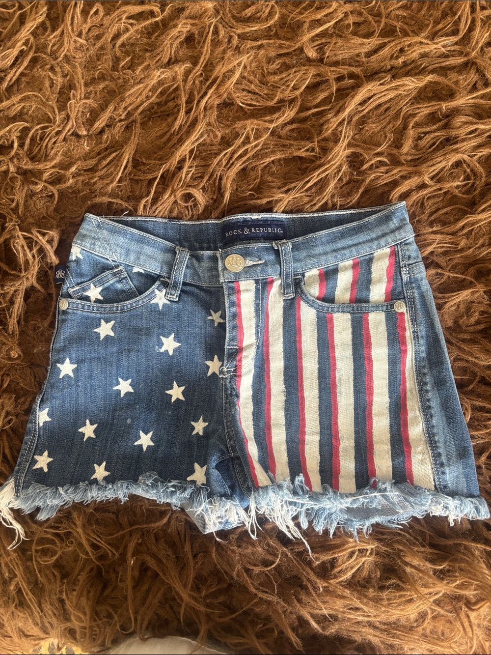Rock & Republic Lolita Distressed Flag Denim Shorts. Stars, stripes. Size 2.